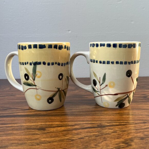 Tabletops Avenue Italian Bistro 2 Stoneware Mugs Olive Pattern - Picture 6 of 15